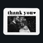 Black Retro Typography Photo Wedding Thank You Magnet<br><div class="desc">Celebrate your love and show gratitude with our customizable photo wedding thank you magnet! This unique keepsake is perfect for reminding your loved ones of your special day while expressing your heartfelt thanks in a memorable way. It features retro bold typography and heart overlay. Personalize it by adding your wedding...</div>