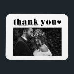 Black Retro Typography Photo Wedding Thank You Magnet<br><div class="desc">Celebrate your love and show gratitude with our customizable photo wedding thank you magnet! This unique keepsake is perfect for reminding your loved ones of your special day while expressing your heartfelt thanks in a memorable way. It features retro bold typography and heart overlay. Personalize it by adding your wedding...</div>
