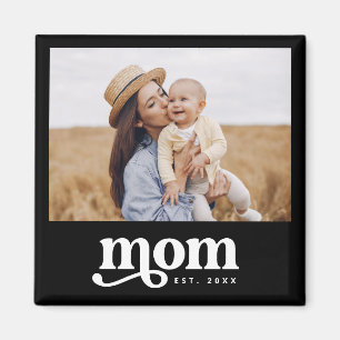 Black Retro Vintage Typography Mom Established Magnet