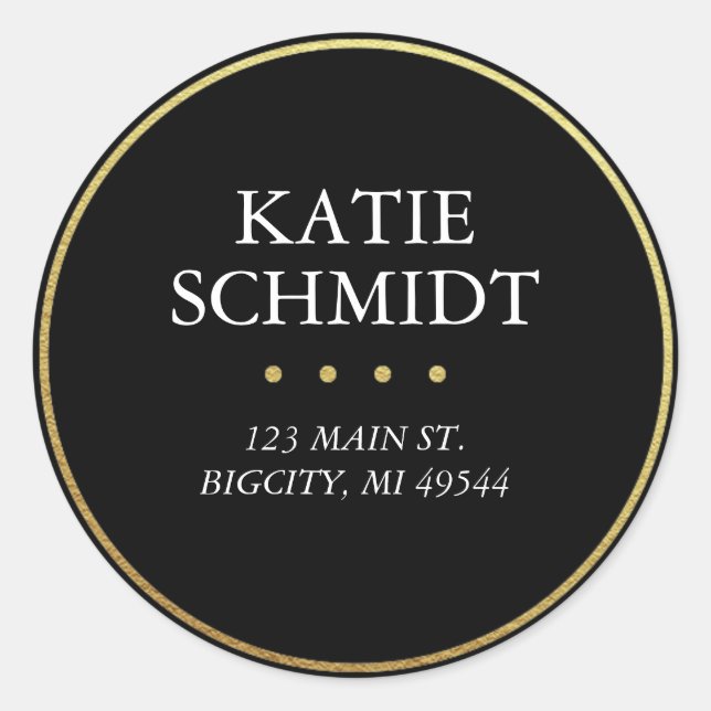 Black Return Address Label with Faux Gold Foil (Front)