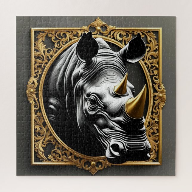 Black rhino gold ornamental frame jigsaw puzzle (Vertical)