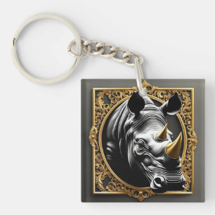 Black rhino gold ornamental frame keychain
