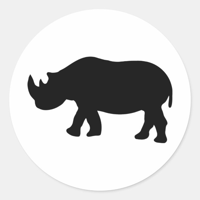 black rhino rhinoceros  illustration classic round sticker (Front)