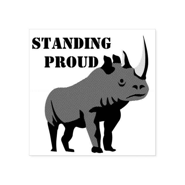 Black Rhino Standing Proud Rubber Stamp (Imprint)