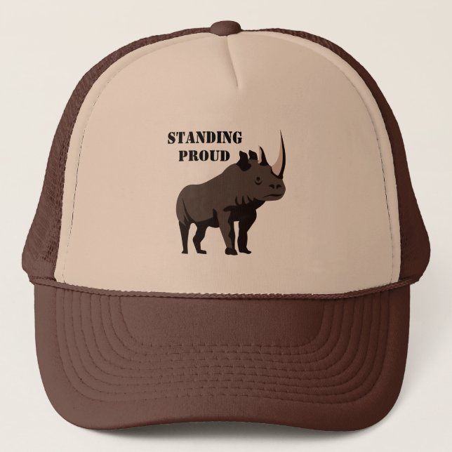 Black Rhino Standing Proud Trucker Hat (Front)