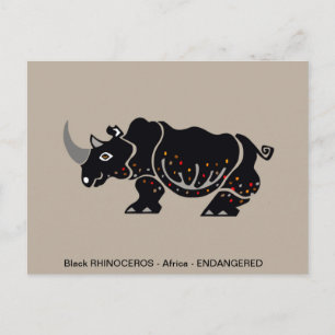Black  RHINOCEROS - Endangered animal - Wildlife - Postcard