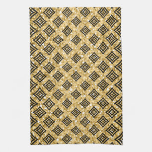 Black Rhomboid Pattern Gold Glitter Kitchen Towel