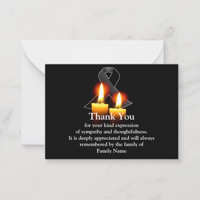 Black Ribbon And Candle After Funeral Thank You Card (Front)