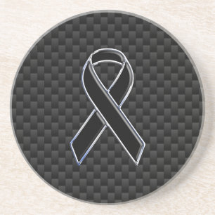 Black Ribbon Awareness Carbon Fibre Decor Coaster
