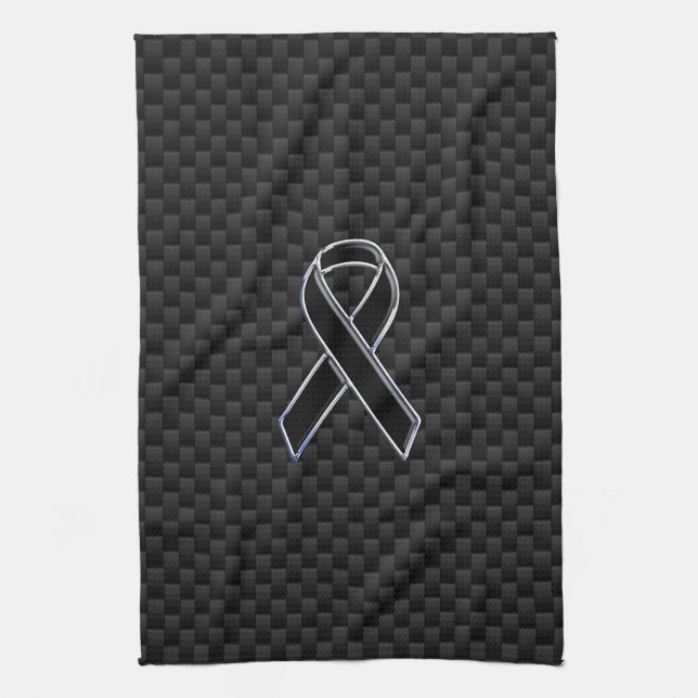 Black Ribbon Awareness Carbon Fibre Decor Kitchen Towel (Vertical)