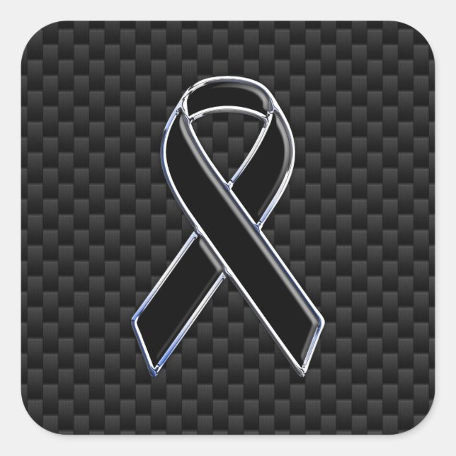 Black Ribbon Awareness Carbon Fibre Decor Square Sticker (Front)