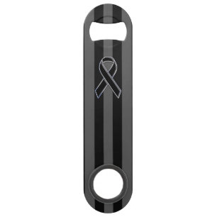 Black Ribbon Awareness on Vertical Stripes Speed Bottle Opener
