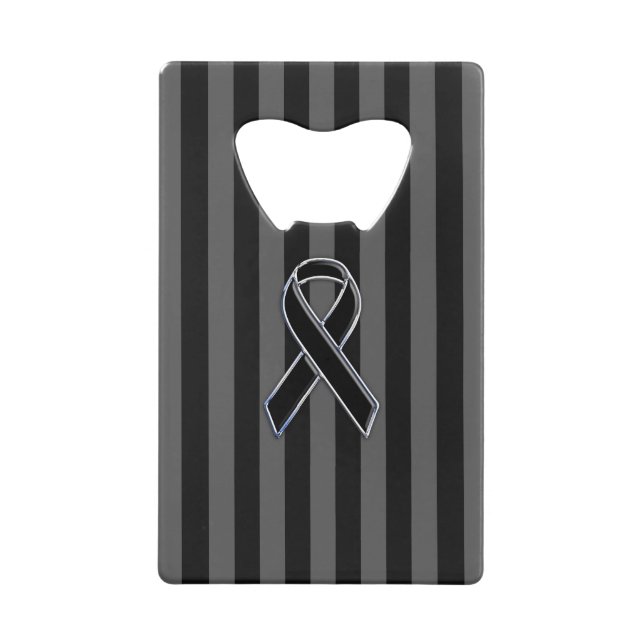 Black Ribbon Awareness on Vertical Stripes Wallet Bottle Opener (Front)