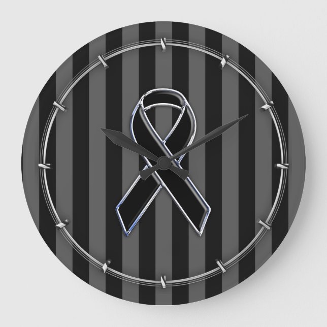Black Ribbon Awareness Stripes Large Clock (Front)