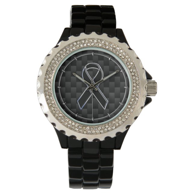 Black Ribbon Awareness Stylish Carbon Fiber Watch (Front)