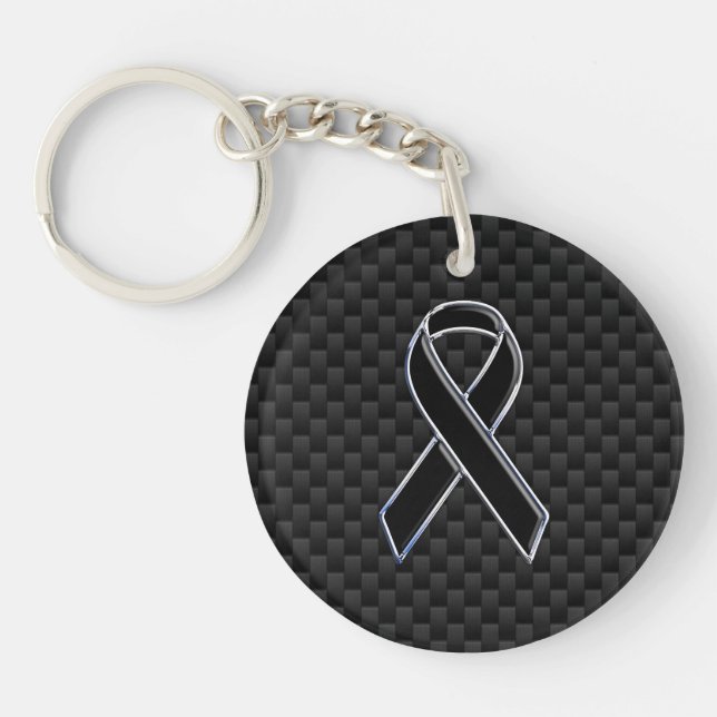 Black Ribbon Awareness Stylish Carbon Fibre Keychain (Front)