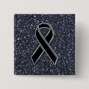 Black Ribbon Awareness Symbol 2 Inch Square Button