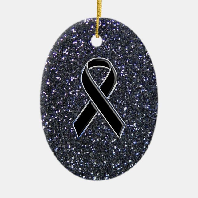 Black Ribbon Awareness Symbol Ceramic Ornament (Front)