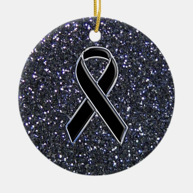 Black Ribbon Awareness Symbol Ceramic Ornament (Front)