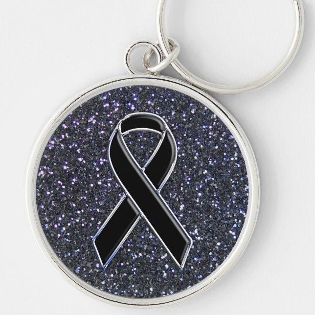Black Ribbon Awareness Symbol Keychain (Front)