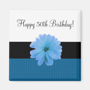 Black Ribbon Blue Flower 50th Birthday Magnet