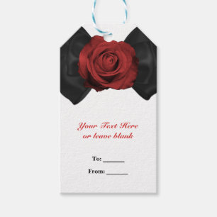 Black Ribbon Bow & Red Rose Elegant Custom Favour Gift Tags