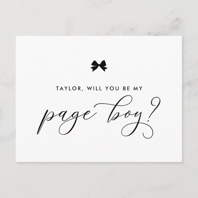 Black Ribbon Bow Will You Be My Page Boy Card (Front)
