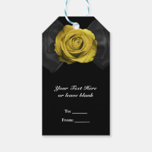 Black Ribbon Bow & Yellow Rose ANY COLOR Favour Gift Tags