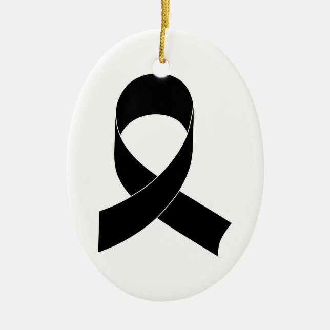 Black Ribbon Drawing Ceramic Ornament (Front)