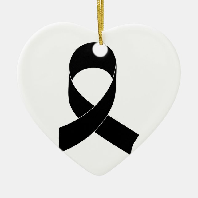 Black Ribbon Drawing Ceramic Ornament (Front)