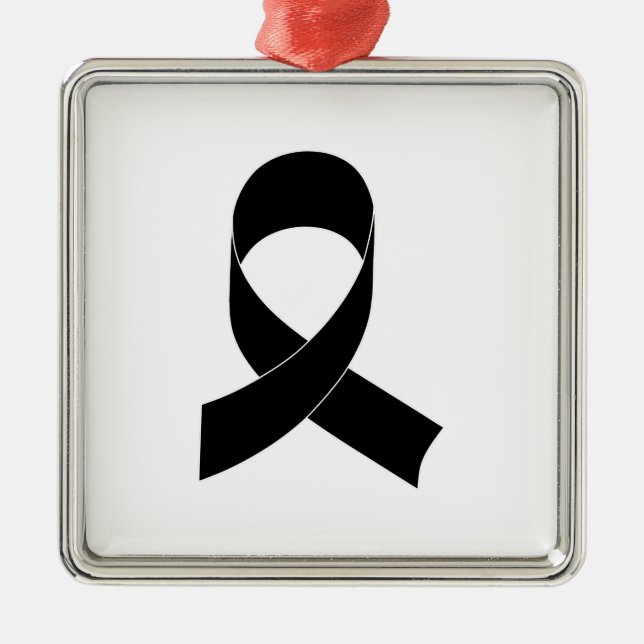 Black Ribbon Drawing Metal Ornament (Front)