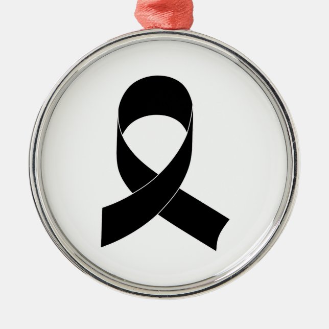 Black Ribbon Drawing Metal Ornament (Front)