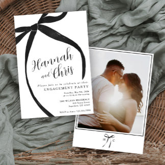 Black Ribbon Engagement Party Invitation