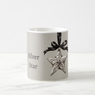 Black Ribbon Grey Silver Star Coffee Mug