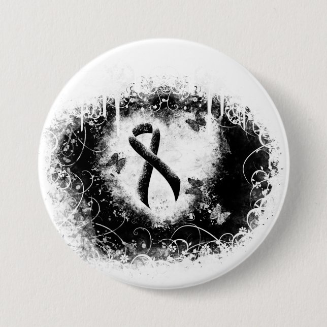 Black Ribbon Grunge Heart 3 Inch Round Button (Front)