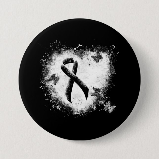 Black Ribbon Grunge Heart 3 Inch Round Button (Front)