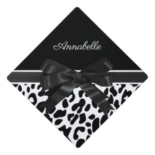 Black Ribbon Leopard Print Graduation Cap Topper