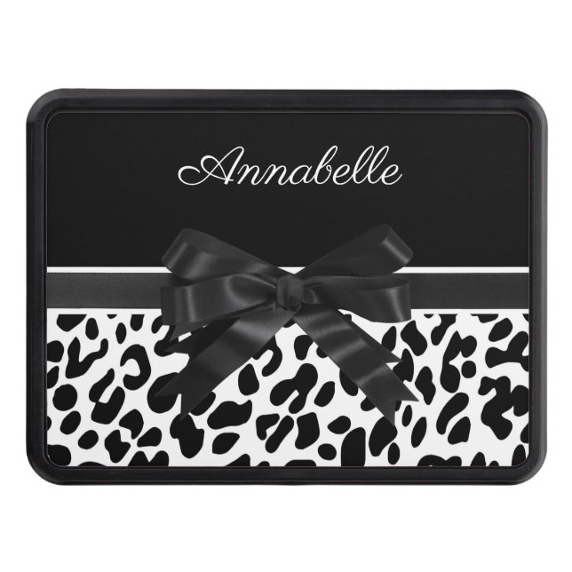 Black Ribbon Leopard Print Trailer Hitch Cover (Front)