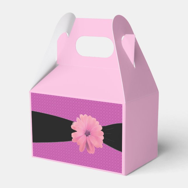 Black Ribbon Pink Flower Favor Box (Front Side)