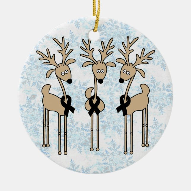 Black Ribbon Reindeer Ceramic Ornament (Front)