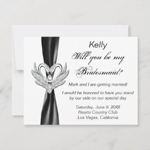 Black Ribbon Silver Swans Bridesmaid Card