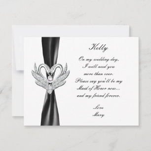 Black Ribbon Silver Swans Maid Of Honour Card