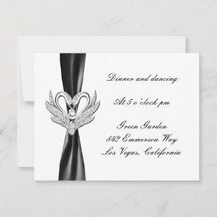 Black Ribbon Silver Swans Reception Card