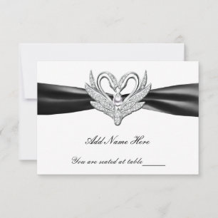 Black Ribbon Silver Swans Table Place Card