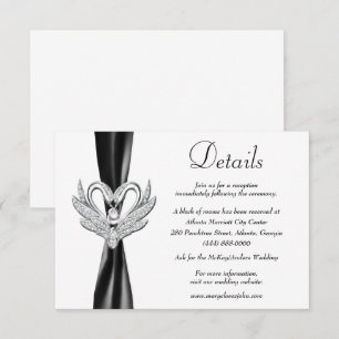 Black Ribbon Silver Swans Wedding Details Enclosure Card