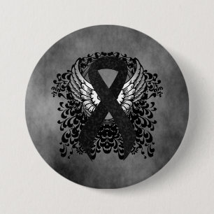 Black Ribbon with Wings 3 Inch Round Button