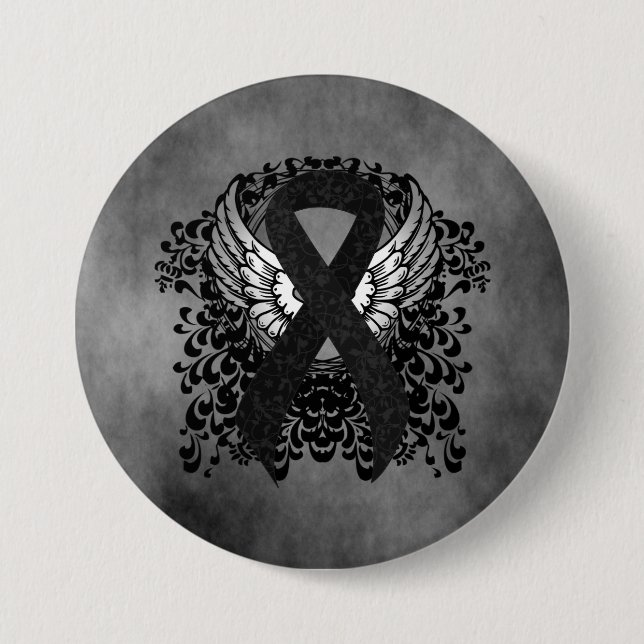 Black Ribbon with Wings 3 Inch Round Button (Front)
