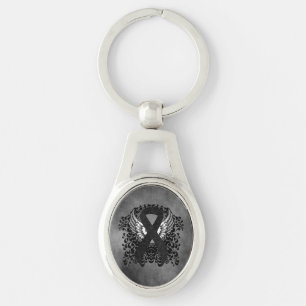 Black Ribbon with Wings Keychain
