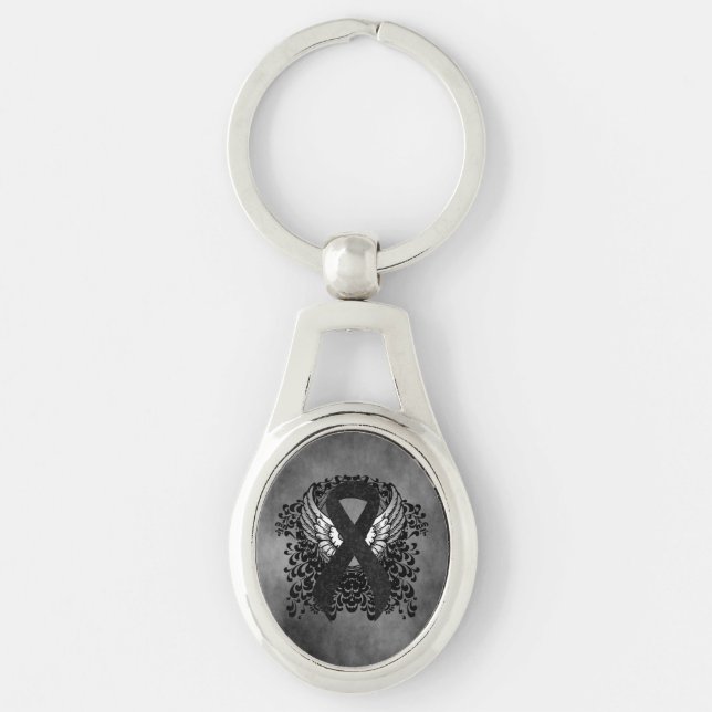 Black Ribbon with Wings Keychain (Front)