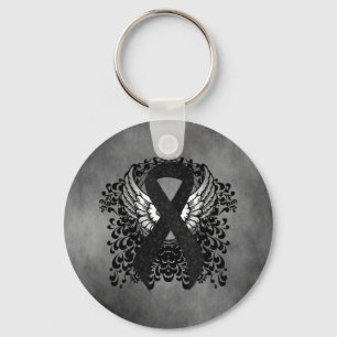 Black Ribbon with Wings Keychain
